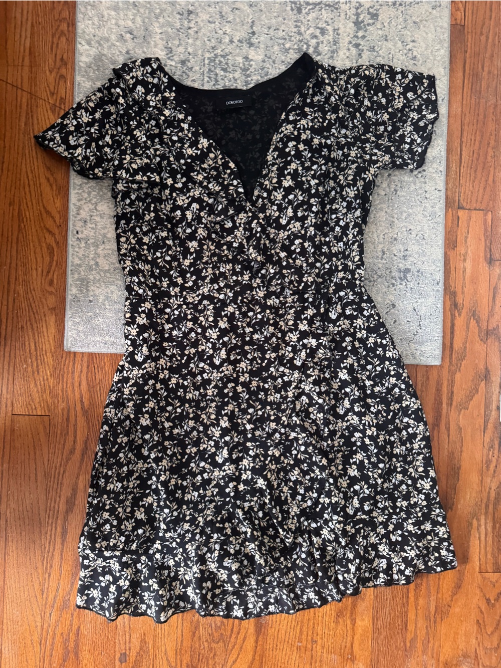 Black Floral Midi Skirt with Cream Print